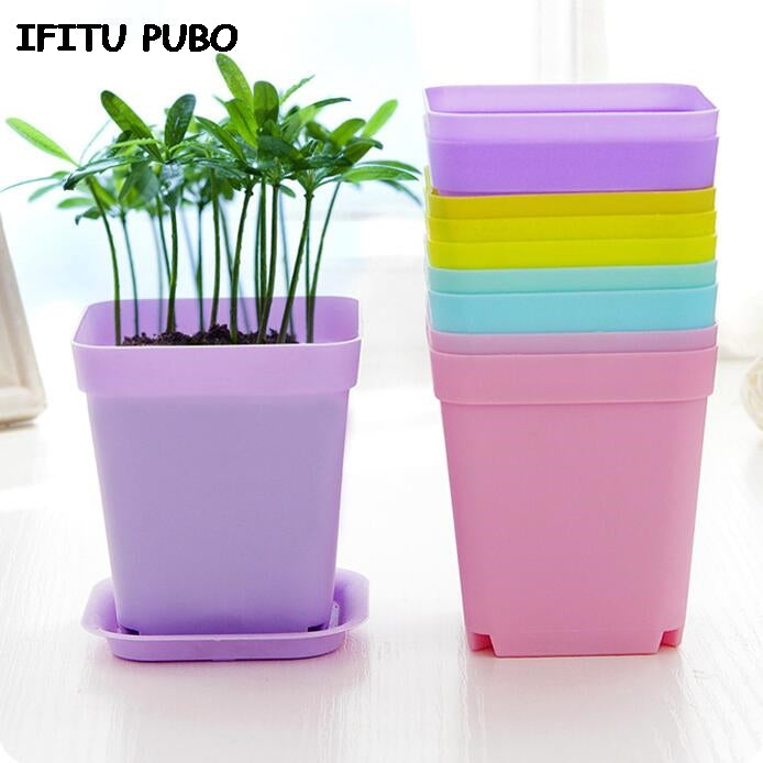 10pcs/lot 7*7*8cm random color Flower Pots pot trays,Plastic Pots,Creative Small Square Pots for Succulent plants GYH