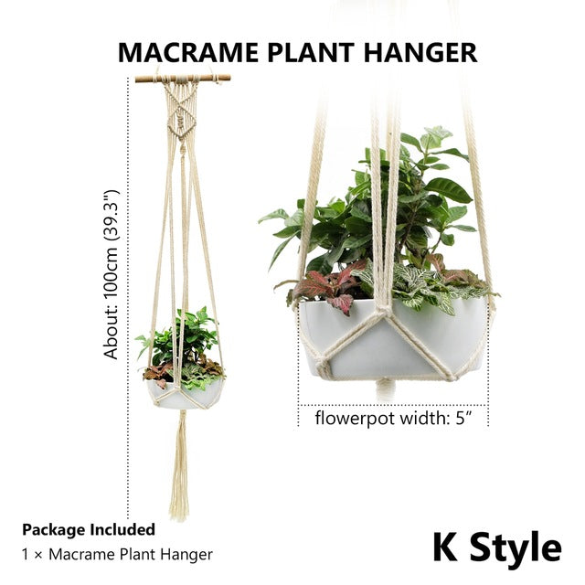 WITUSE Macrame Plant Hanger Hook Pot Holder Handmade 100% Cotton Cord Plant Hanger Hanging Basket Holder Simple/Tassel 28 35 46"